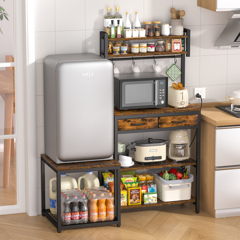 Mini-support de réfrigérateur Ikkle avec support pour micro-ondes et multiprise, mini-étagère de rangement pour réfrigérateur pour le dortoir, brun