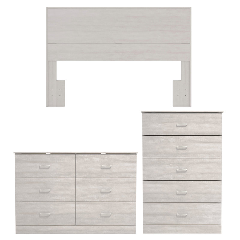 Ensemble de chambre à coucher 3 pièces Allyannah, Chêne gris cendré