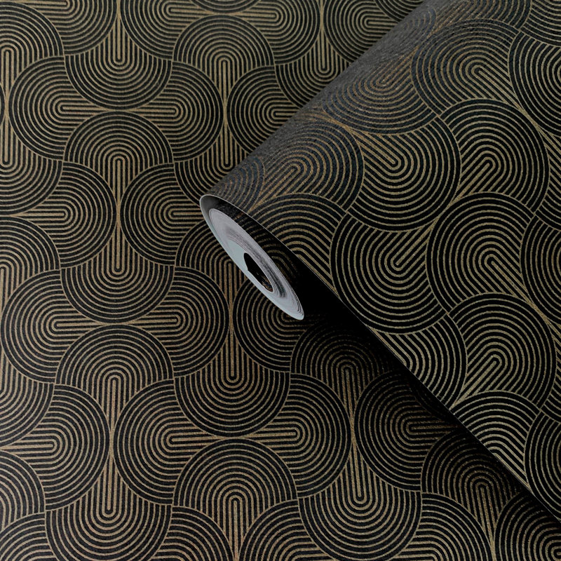 Boutique Shimmery Geometric Zen Wallpaper Roll, Bronze/Black