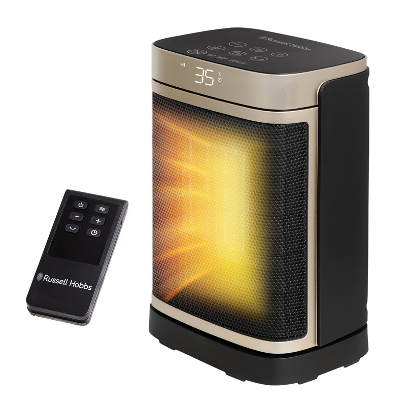 Russell Hobbs Rhch2001g 1.5kw Oscillating Ceramic Heater In Black And Gold Square Design