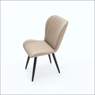 Ensemble de 2 chaises de salle à manger modernes en similicuir avec coussins épais et pieds en métal, chaises d'appoint en faux cuir sans accoudoirs pour la cuisine et la salle à manger