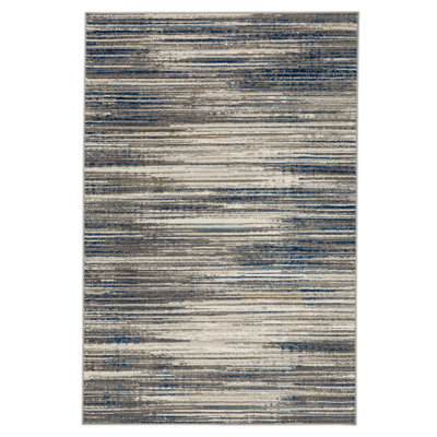 Louque Gray/Dark Blue Modern Abstract Stripe Area Rug