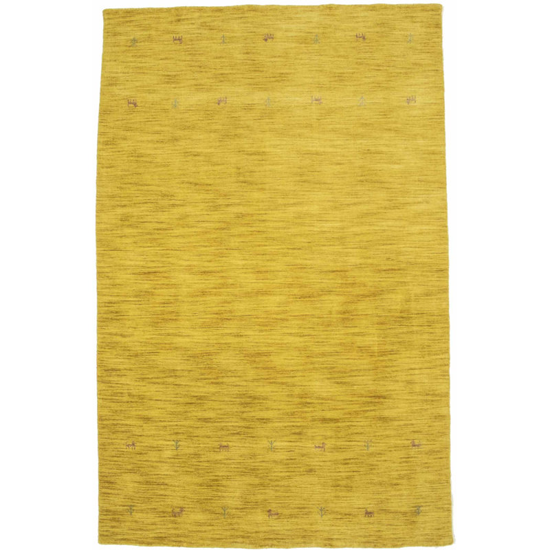 Tapis doré en laine tissé à la main, Rectangle de 5 pi x 8 pi