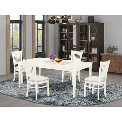 Ensemble de table de salle à manger 5 pièces moderne comprenant une table rectangulaire en bois avec feuille papillon et 4 chaises rembourrées en tissu de lin, 42 x 78 pouces, blanc lin