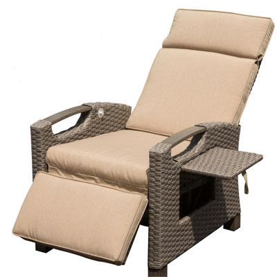 Patio Recliner Chair With Stable Structure - Beige, Hand-Woven , Adjustable, Comfortable Cushions Outdoor Adjustable Angle, Thick Cushions, Side Table, Beige For Leisure