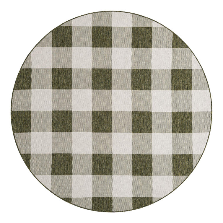 Tereon Checkered Machine Made Power Loom Polypropylene Plastic Indoor/Outdoor Area Rug in Green
