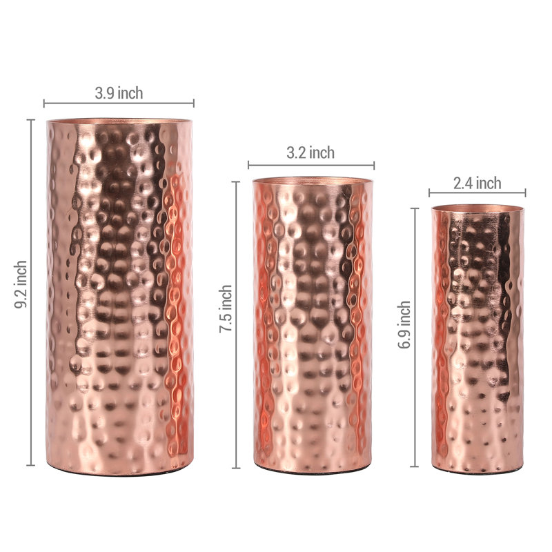 3 Pieces Metal Table Vase Set, Pink