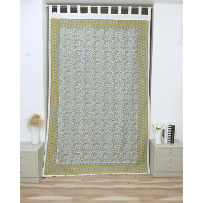 Blue Floral Unlined 100% Cotton Tab Top Window Drape for Living Room and Bedroom, Boho Farmhouse Floral Blue Cotton Curtains & Drapes.