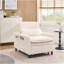 Fauteuil beige confortable pour petit appartement avec balcon et canapé-lit-574445839
