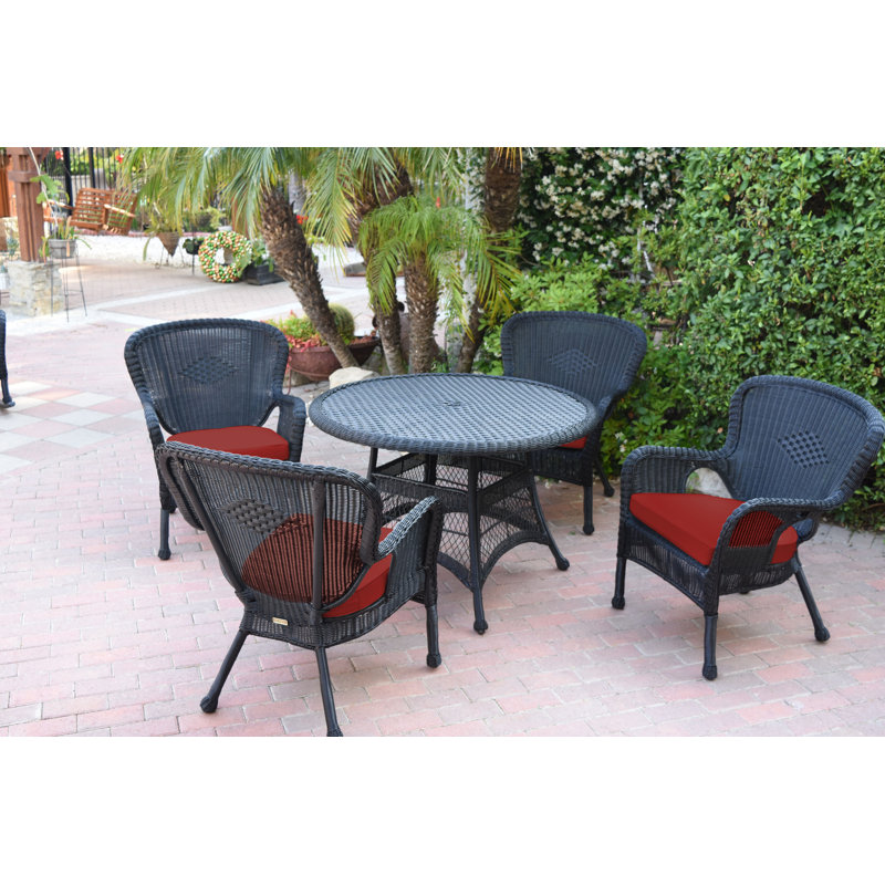 Ensemble repas 5 pièces avec coussins Batchelder, Rouge-orange, Noir