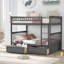 Pour les chambres partagées, lit superposé double en pin massif convertible avec tiroirs de rangement