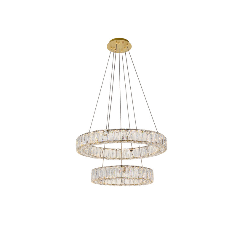 Lustre ovale en cristal 2 lumières Steveson, H 12 po x l 24 po x P 24 po, Or