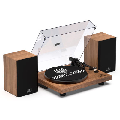 Tourne-disque stéréo décoratif Angelshorn avec préampli Phono intégré et tourne-disque à courroie, tourne-disque en vinyle 2 vitesses avec haut-parleurs de bibliothèque Bluetooth 2 pièces, noyer
