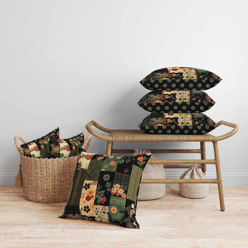 Coussin Twilight Bouquet, Carré 16 po, Noir, noir, noir, noir