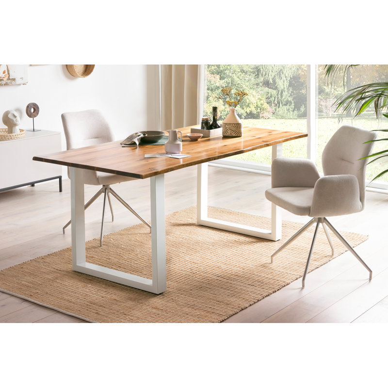 Alam Acacia Solid Wood Top Metal Base Dining Table, 75cm H x 90cm W x 160cm L