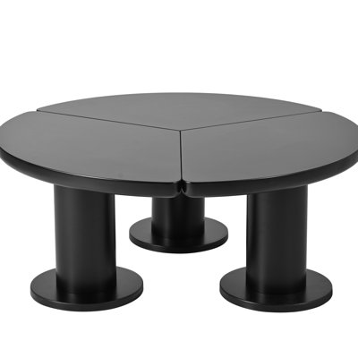 Cream Style End Table, 39.4" Diameter, Black Finish, Petal-shaped Petal Table With Panels