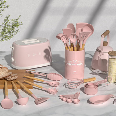 Beyond 23 Pcs Silicone Cooking Utensil Set, Non-stick Kitchen Utensils Set Wooden Handle, Heat Resistant, P In Pink