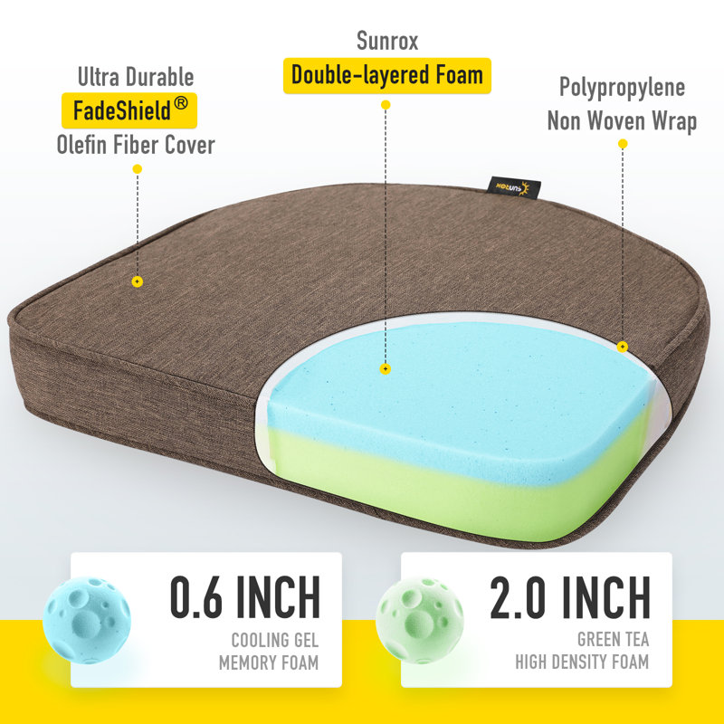 Sunrox Indoor/Outdoor Gel Memory Foam Chair Cushions 17"x16" with Ties, Heather Chestnut