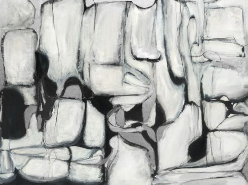 Single File Painting by Fern Cassidy, 24" H x 32" W x 1.5" D, Gild Silver