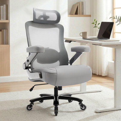 Big and Tall Office Chair with Mesh Back and Leather Seat,Adjustable Armrests