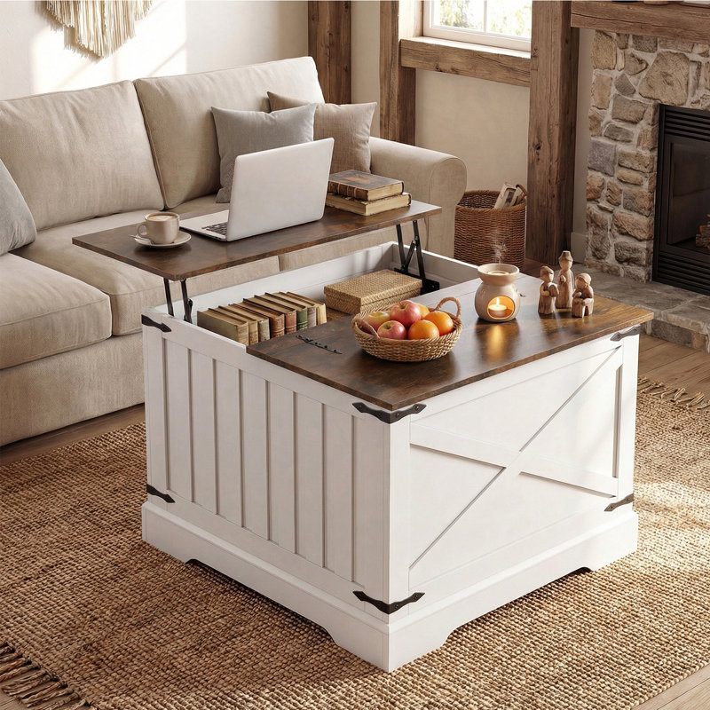 Lift Top Coffee Table with Storage, Dark Brown Wood