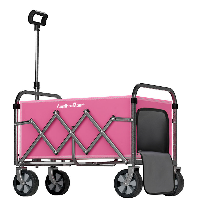 Chariot pliable robuste de 31 po de largeur, chariot utilitaire tout-terrain avec poignée réglable pour le camping, Rose