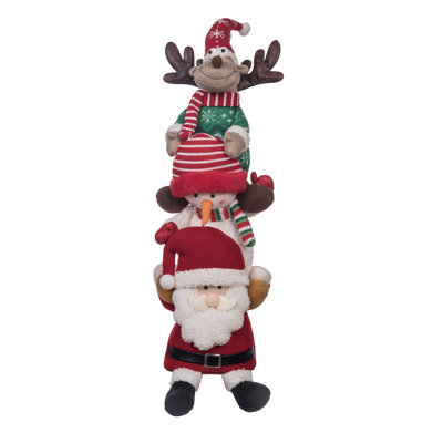 Plush Moose Snowman Santa Stack, Shelf Sitter, Brown, Polyester, Shelf, Living Room, Christmas, Christmas Decoration