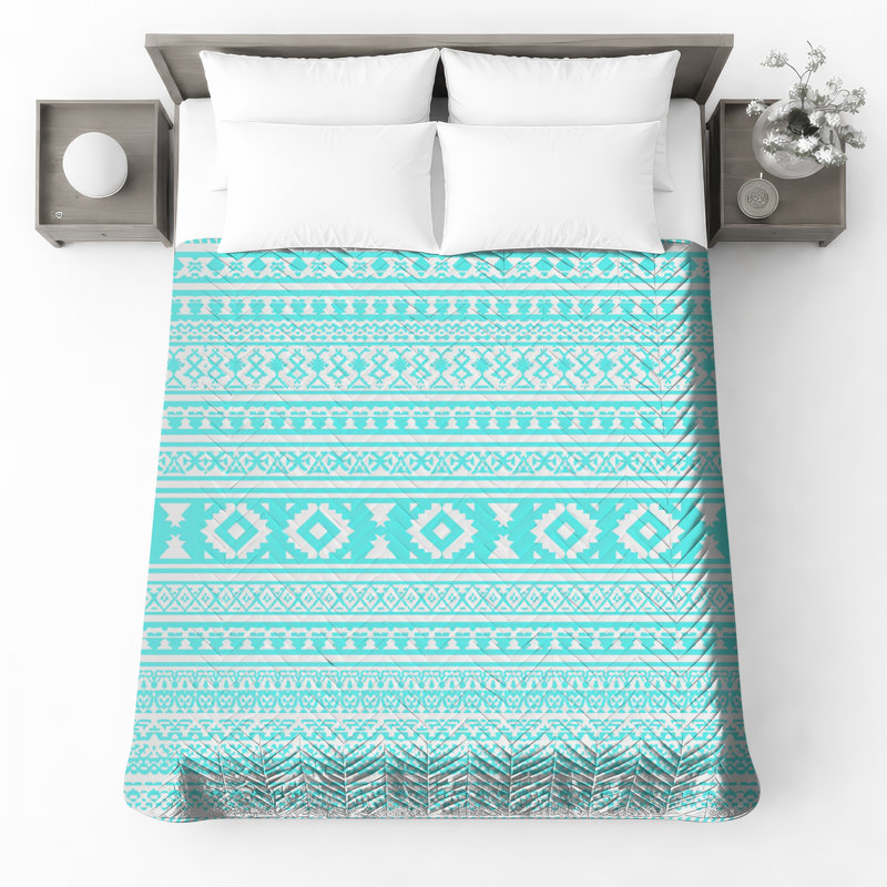 Couvre-lit matelassé à motifs géométriques turquoise toutes tailles, Lit simple