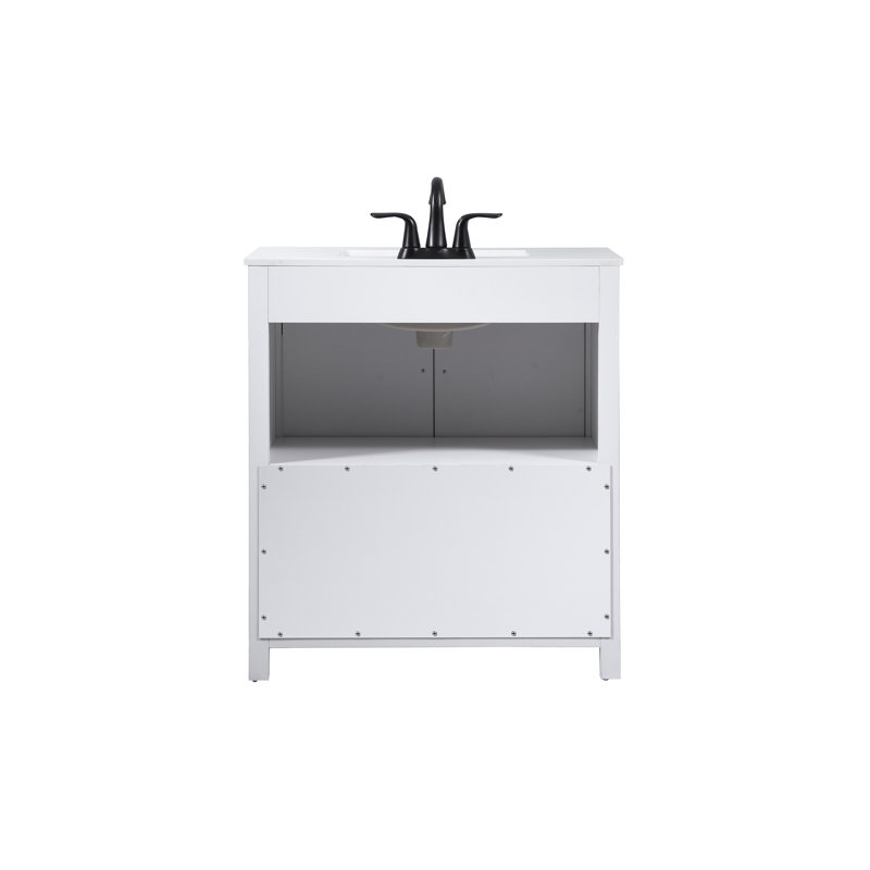 White Oak 30'' Freestanding Single Bathroom Vanity with Barn Doors