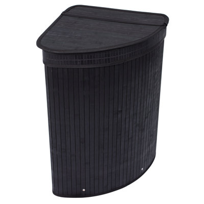 Panier à linge de coin BirdRock Home avec couvercle et doublure en tissu - bambou (noir)