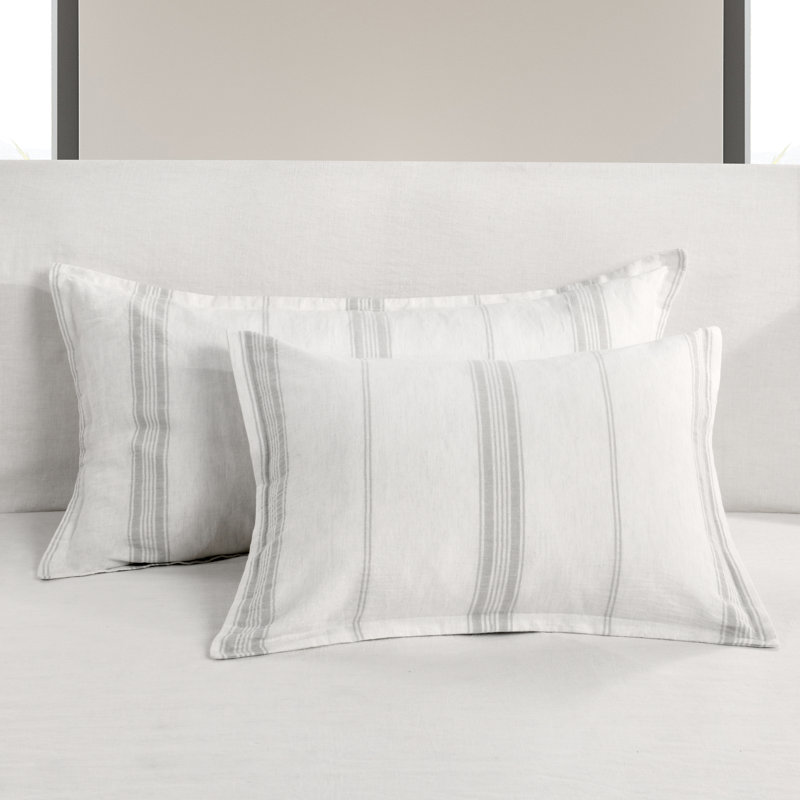 Brooke Blue Stripe Cotton Blend Sham, White/Gray Stripe, Queen
