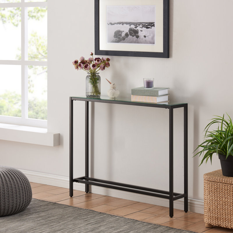 Mini-console étroite Darrin avec plateau en miroir noir, H 30 po x l 36 po x P 8 po, Noir
