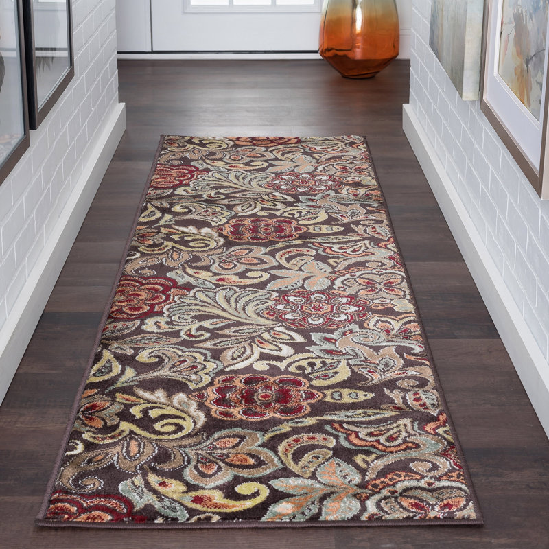 Elmer Transitional Floral Indoor Area Rug for Living Room, Dining Room, Bedroom, Runner 2'3" x 10', Brown 