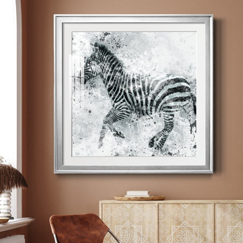 Zèbre II - peinture encadrée, H 30,5 po x l 30,5 po x P 1,5 po, Papier avec cadre argenté