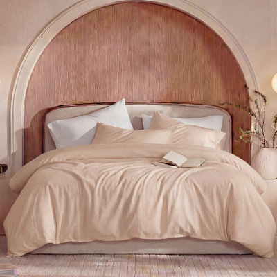 100% Washed Cotton Duvet Cover King Size – Sandy Beige, Linen-Like Texture, Super Soft & Breathable Bedding Set, 3-Piece Durable Percale Comforter Cover