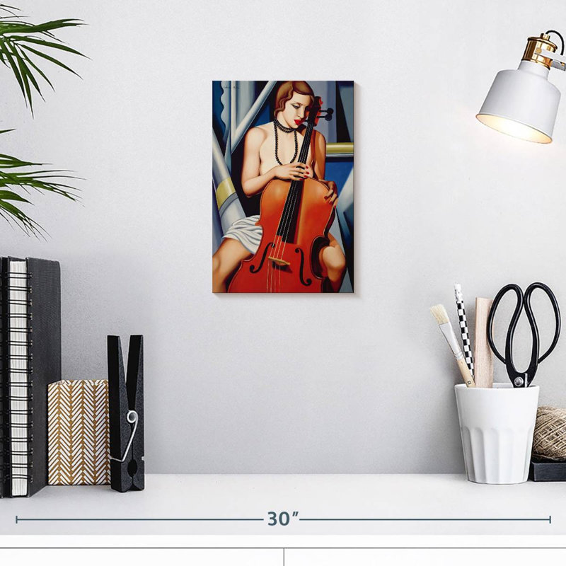 Femme Abarca avec violoncelle, H 12 po x l 8 po