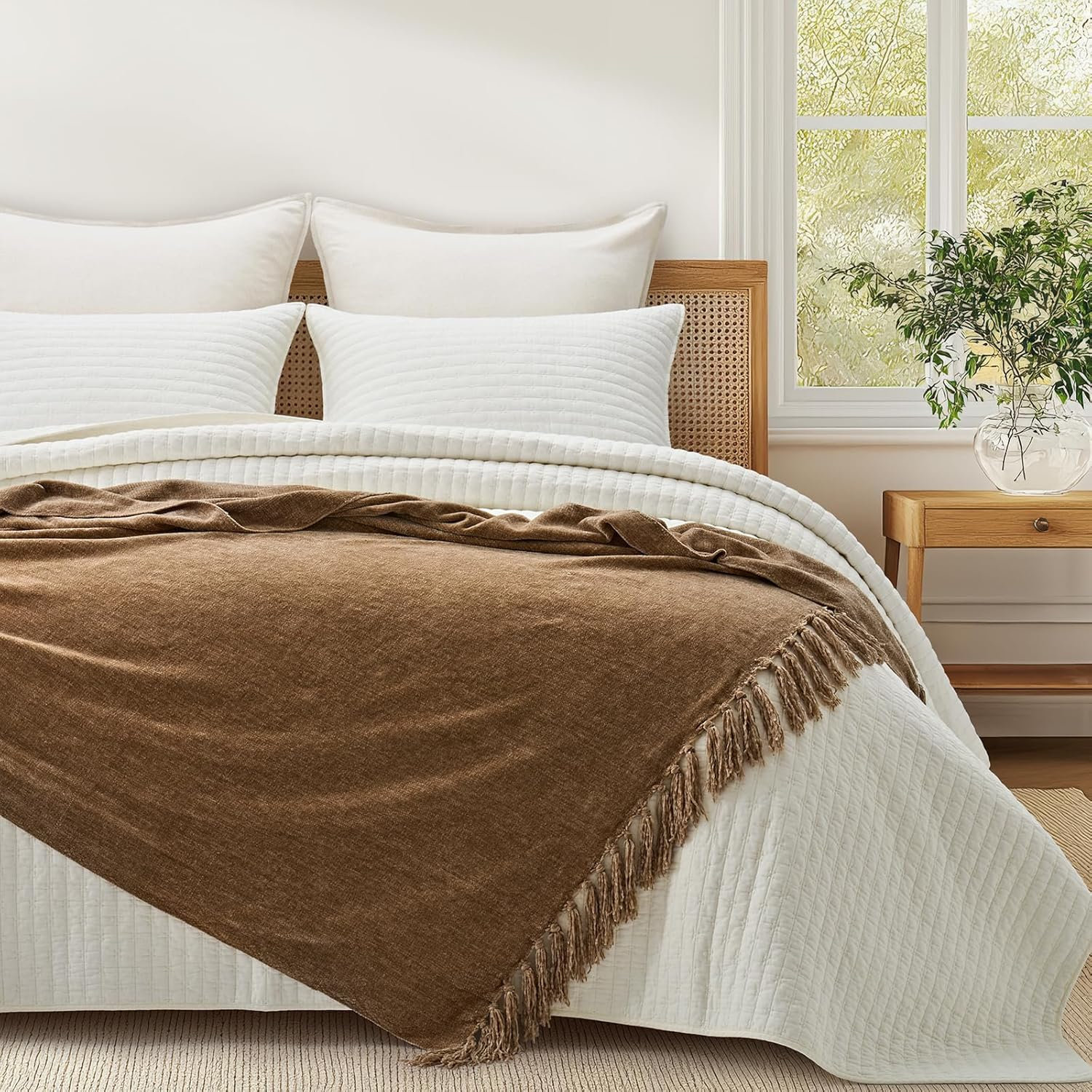 Soft Chenille Throw Blanket, Warm Beige, 60" L x 50" W