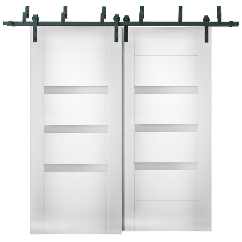 Sete Frosted Glass Bypass Barn White Doors, 36" x 80"