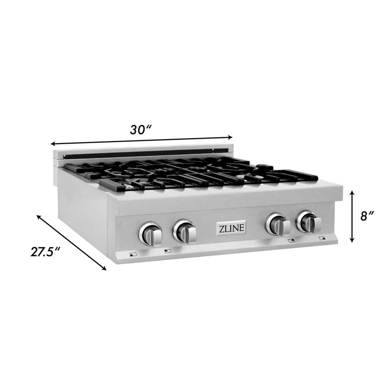 ZLINE 30" Porcelain Gas Stovetop in Fingerprint Resistant Stainless Steel with 4 Gas Brass Burners and Griddle