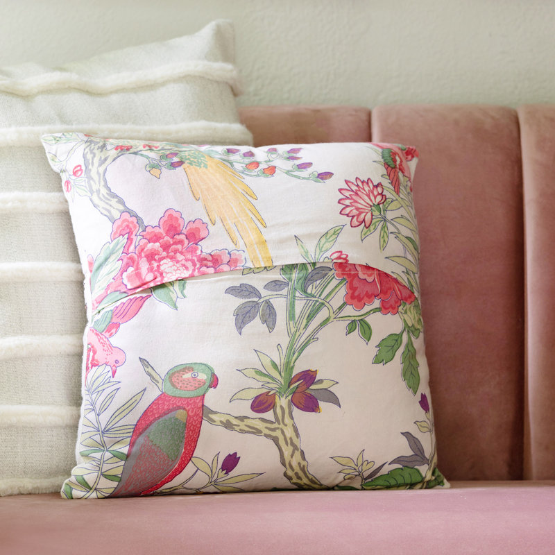 Coussin décoratif en coton, Floral, Multicolore / noir, Polyester