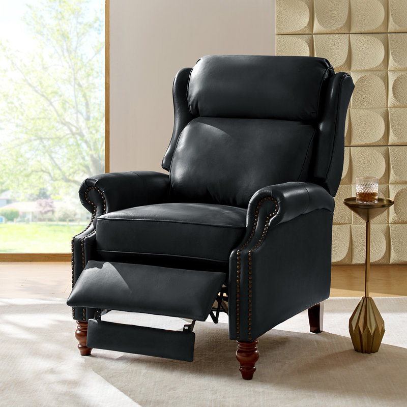 Fauteuil inclinable manuel Ambrosane, Cuir véritable bleu marine