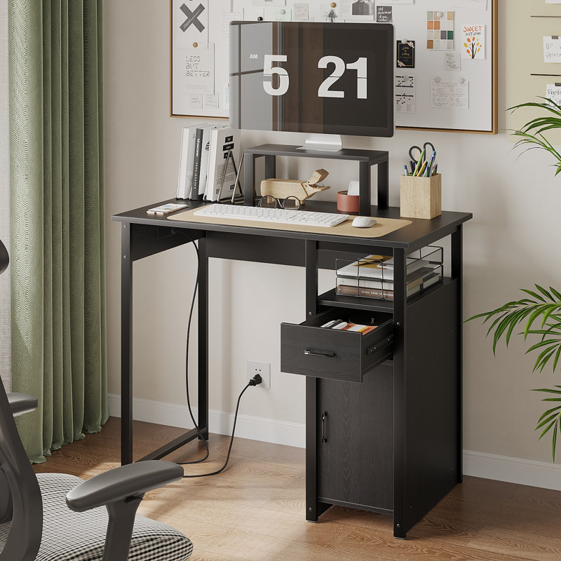 Bureau d'ordinateur moderne avec rangement de tiroir intégré pour adultes Bureau à domicile, Noir
