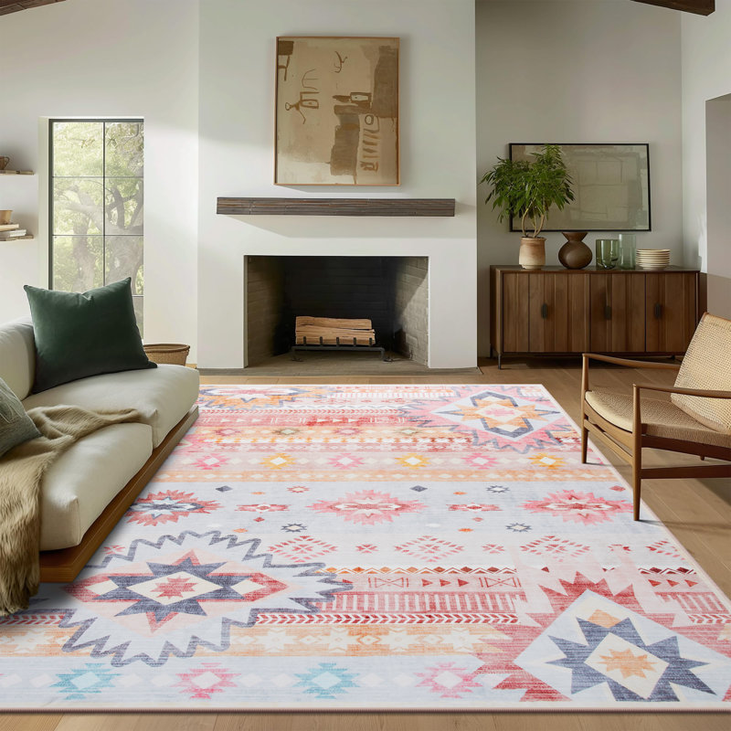 Tapis aztèque à motif marocain lavable à la machine Wymond avec envers antidérapant, Rectangle de 5 pi x 8 pi