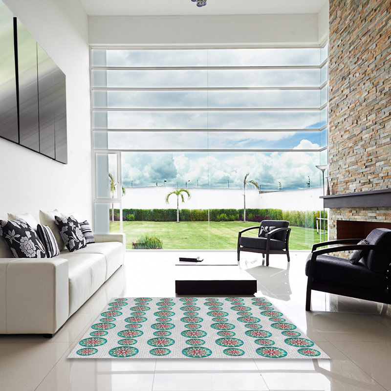 Tapis gris/bleu sea patterned, Carré 3 pi