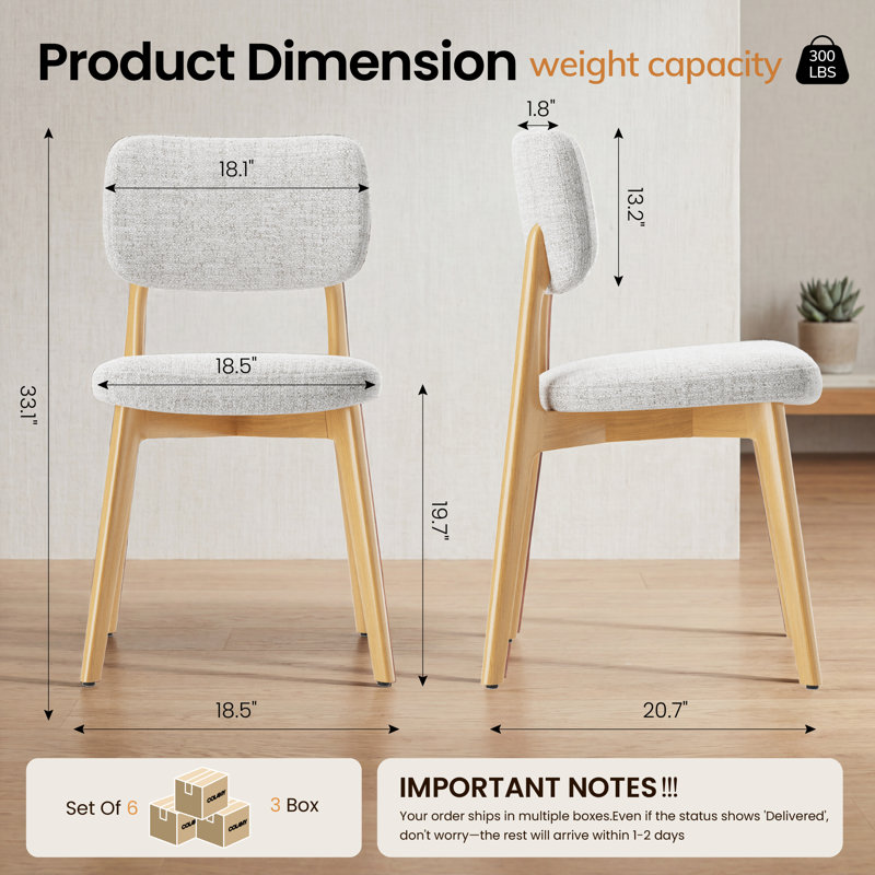 Chaise d'appoint rembourrée en bois massif, Bois naturel, Beige