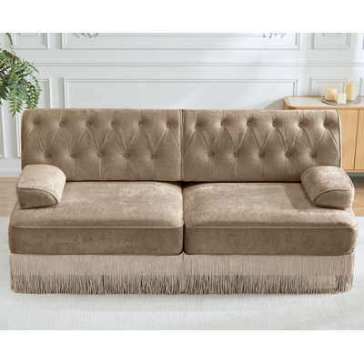 Canapé en velours doux de style Chesterfield, conception capitonnée à boutons, jupe à franges à franges, facile à assembler, combinaison libre, pour les salons