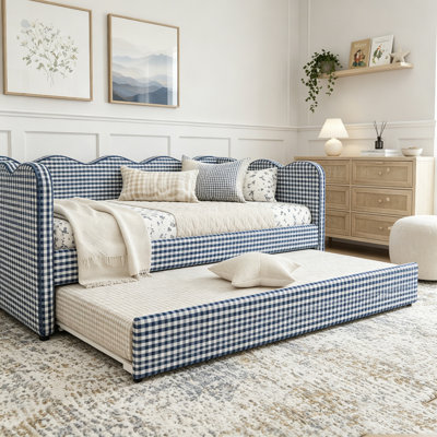 Twin Size Gingham Daybed with Trundle and USB Port