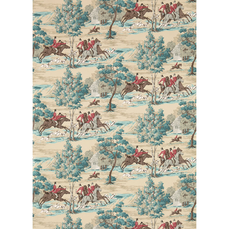 Tally Ho Wallpaper, Teal/Ruby