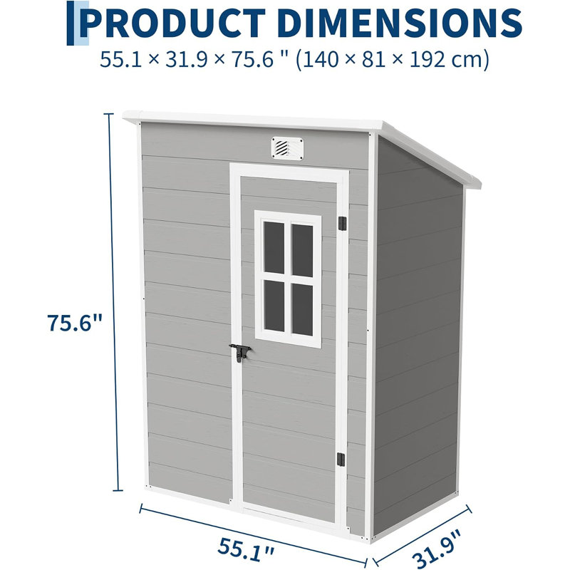 Resin Outdoor Storage Storage unit with Floor - Lockable Door, Window, Weatherproof UV-Resistant Plastic Garden Tool Storage unit for Backyard Patio Lawn, Dark Gray, 6 x 4.4 ft
