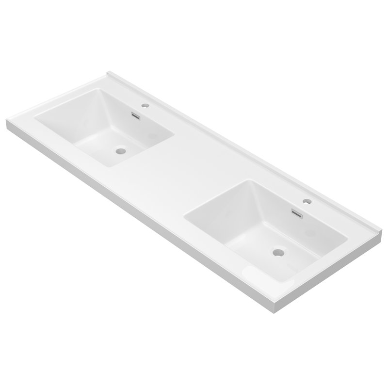 Comptoir de meuble-lavabo double 60 po x P 22 po à surface solide avec comptoir rectangulaire pré-percé